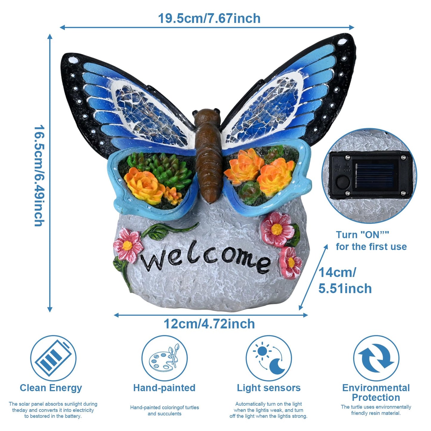 Yiosax-Garden Statue Butterfly Decor-Solar Outdoor Butterfly Light-Butterfly Figurine Decoration for Patio,Balcony,Yard,Lawn Ornament Garden Gift Women Mom