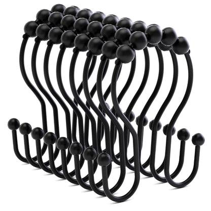 Bathway Shower Curtain Hooks Shower Curtain Rings Black Shower Curtain Hooks RustProof Smooth Metal Double Shower Curtain Hook, Shower Hooks for Shower Curtain Liner Bathroom Shower Rod Hook