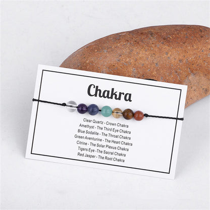 Multistyle Healing Crystal Stone Bead Strand Card Bracelets Handmade Adjustable Wax Rope Yoga Amethyst Tigereye Chakra Bracelets for Women Men Meditation Relax Anxiety Jewelry Gift (Chakra)