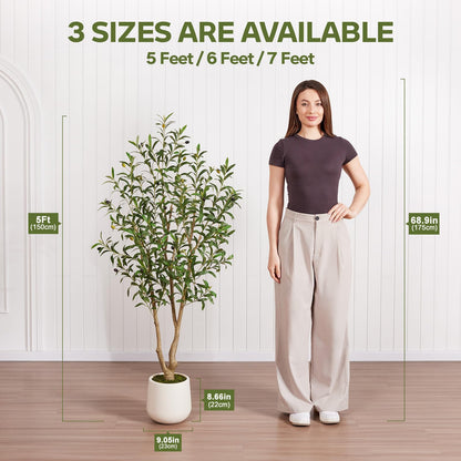VeriNatural Artificial Olive Tree 5FT, Fake Plants Indoor - Potted Faux Olive Tree with Relistic Leaves and White Planter - Tall Faux Plant for Home Office Living Room Decor