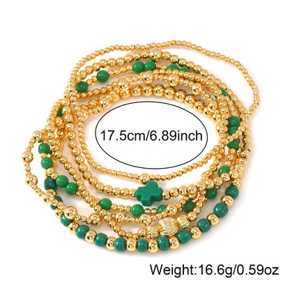 St. Patrick's Day Bracelets for Women,Gold Green Cross Beaded Bracelet Stack,Handmade Green Beads Stretch Stackable Bracelets Set Fashion Festival Party Saint Patricks Day Accessories Outfits Jewelry Gifts