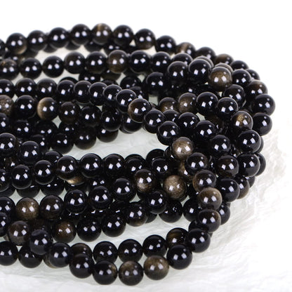 ICAI (Gold Obsidian) Natural Stone Beads Gemstone Round Loose Beads Crystal Energy Stone Healing Power for Jewelry Making DIY,1 Strand 35-37pcs(10mm)