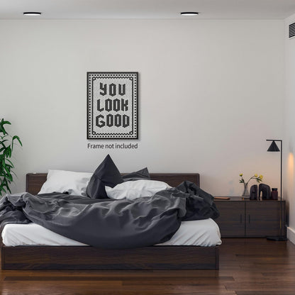 OMANI Black and White Quotes Wall Art Trendy Minimalist You Look Good Poster Funky Hexagon Tile Canvas Prints for Living Room Bathroom Wall Decor 12x16 inch Unframed