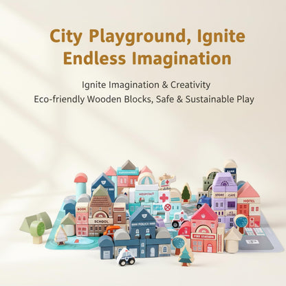 Migargle Wooden Building Blocks Set, 115 Pcs City Construction Stacker Stacking Preschool Learning Educational Toys, Toddler Toys for 3+ Year Old Boy and Girl Gifts