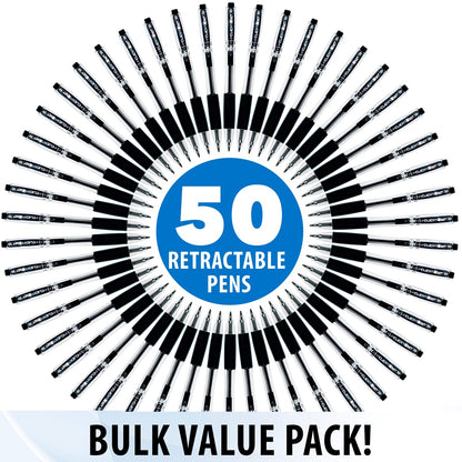 Inc. ClipClicks Retractable Ballpoint Pens - Bulk 1.0-mm Medium-Point Pen Set With Comfort Grip for School, Office, Writing, and Journaling, 50 Count, Black
