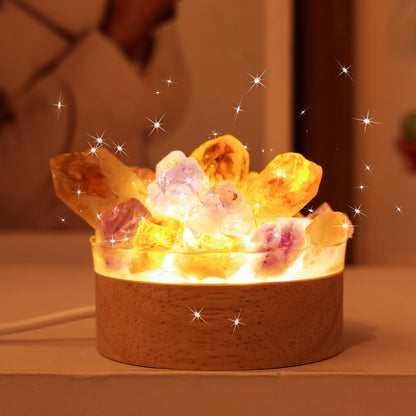 Runyangshi Natural Crystal Night Lamp Bedroom Bedside Sleep Night Light Citrine Amethyst Healing Crystal Gemstone Quartz Ambient Light USB Powered Night Decoration Desktop Ornament for Home Decor Gift