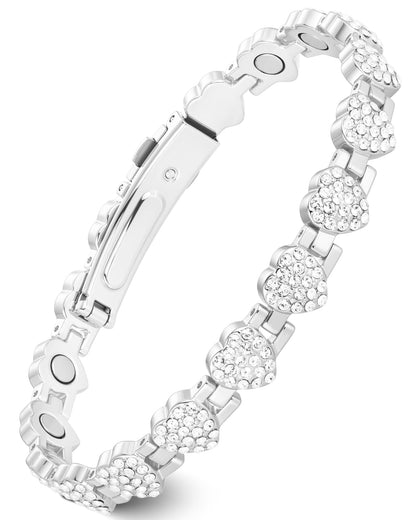 Feraco Copper Bracelets for Women, Ultra Strength Magnetic Bracelet with 3800 Gauss Neodymium Magnets & Dazzling Cubic Zirconia, Pure Copper Jewelry Gift, Heart Shape (Silver)