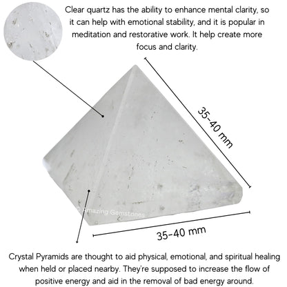 Amazing Gemstone Clear Quartz Pyramid Crystal Healing Stones - 1.5" Great Pyramid Figurine of Natural Stone Pyramid for Meditation, Reiki, Chakra Balancing and Crystal Pyramids Grid