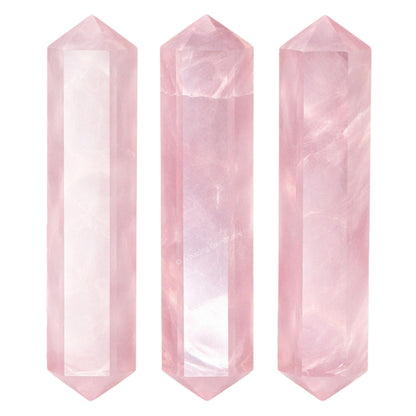 Amazing Gemstone Rose Quartz Crystal Points Bulk Healing Crystals and Stones - Pack of 3 Double Terminated Healing Wand Point Bulk Crystals for Crafts, Crystal Grid, DIY - Premium Crystals