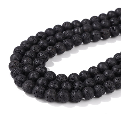 Risyfjew 50PCS 8mm Natural Lava Rock Beads Gemstone Round Loose Beads for Jewelry Making Chakra Crystal Stone Beads for Bracelets Necklace Earrings Making Supplies (50pcs/Strand)