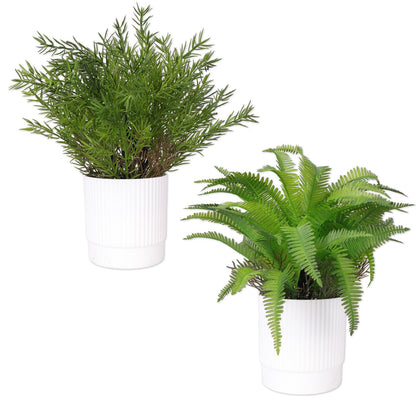 Abzo 2 Pack Fake Plants Artificial Greenery Potted Plants Small Faux Plants for Home Office Desk Farmhouse Shelf Room Bathroom Decor