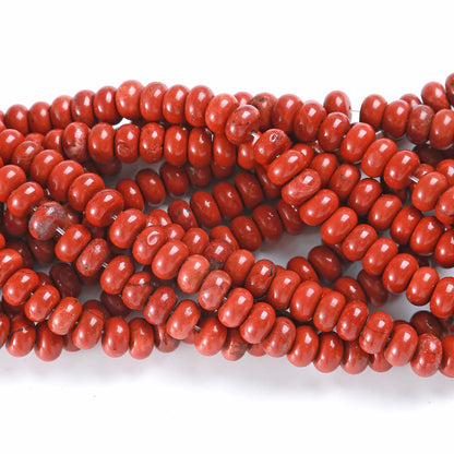 76pcs 5x8mm Natural Stone Chinese Red Jasper Rondelle Spacer Loose Beads Abacus Disk Stone Round Loose Gemstone Beads for Jewelry Making DIY Bracelet Necklace
