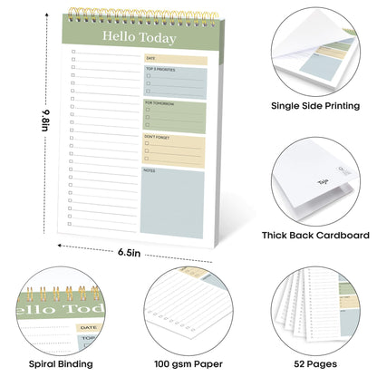 Taja To Do List Notepad - To Do List Notebook for Work with 52 Sheets, 9.8" x 6.5", Undated Daily Planner Perfect for Daily Tasks and Goal Setting, Notepad Suitable for Office, Home & School - Green