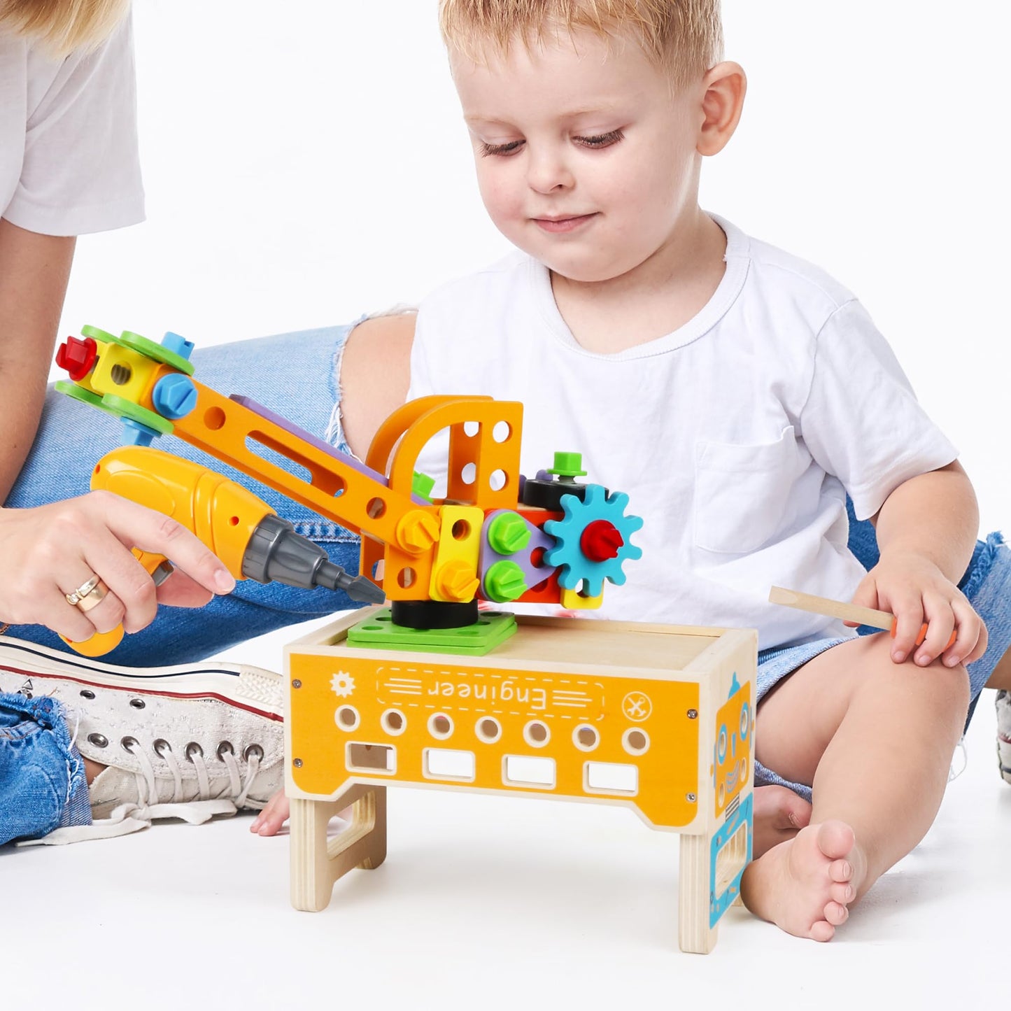 Totatatree Wooden Kids Tool Set with Electric Screwdrivers, 91PCS Educational STEM Construction Toys, Wooden Tool Bench Montessori Toy Tool Box for 3 4 5 YO Boys & Girls Birthday Gift (91Pcs)