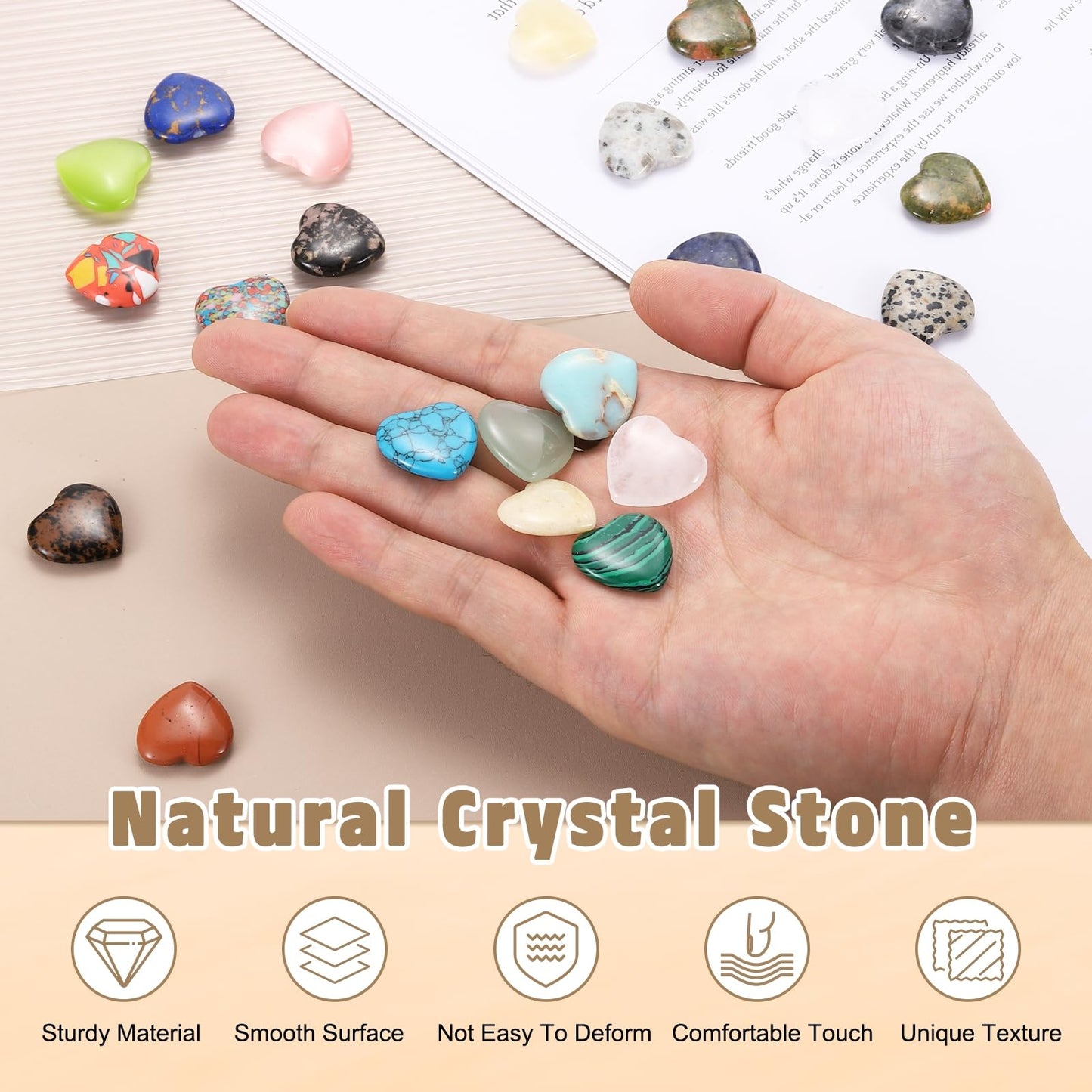 PATIKIL 10Pcs Natural Heart Shaped Crystal Stone, 0.8" Polished Love Gemstone Crystal, Pocket Rock Engraved Worry Stones for Women Valentines Gift Meditation 0.24" Thick, Watermelon Quartz