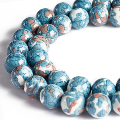 35pcs 10mm Natural Blue Rain Flower Beads Gemstone Beads Round Loose Beads for Jewelry Making