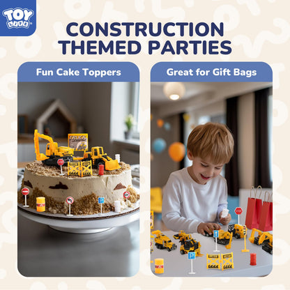 TOY Life 35 PCS Construction Toys, 12 Mini Construction Vehicles with Accessories, Excavator Bulldozer Dump Truck Playset, Sandbox Toys and Cake Toppers for Kids Ages 3-8