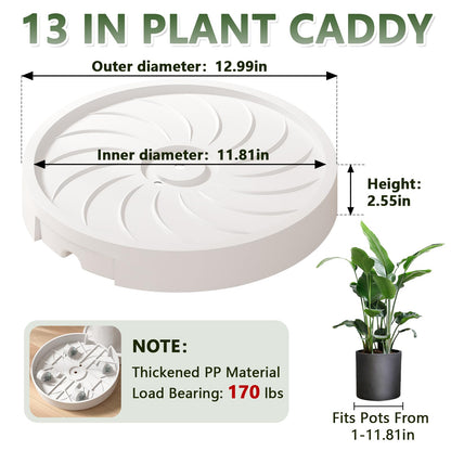 MCleanPin 2 Pack Plant Caddy with Hidden Wheels, 13" Heavy Duty Rolling Plant Stand with Removable Drainage Tray and Silent Casters Round Flower Pot Mover Planter Dolly for Indoor Outdoor Black