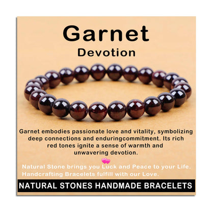 AD Beads Handmade Gemstone Stretch Elastic Bracelet Crystal Healing Reiki Nature's Beauty and Spiritual Essence Unisex (8mm, Garnet (Devotion))