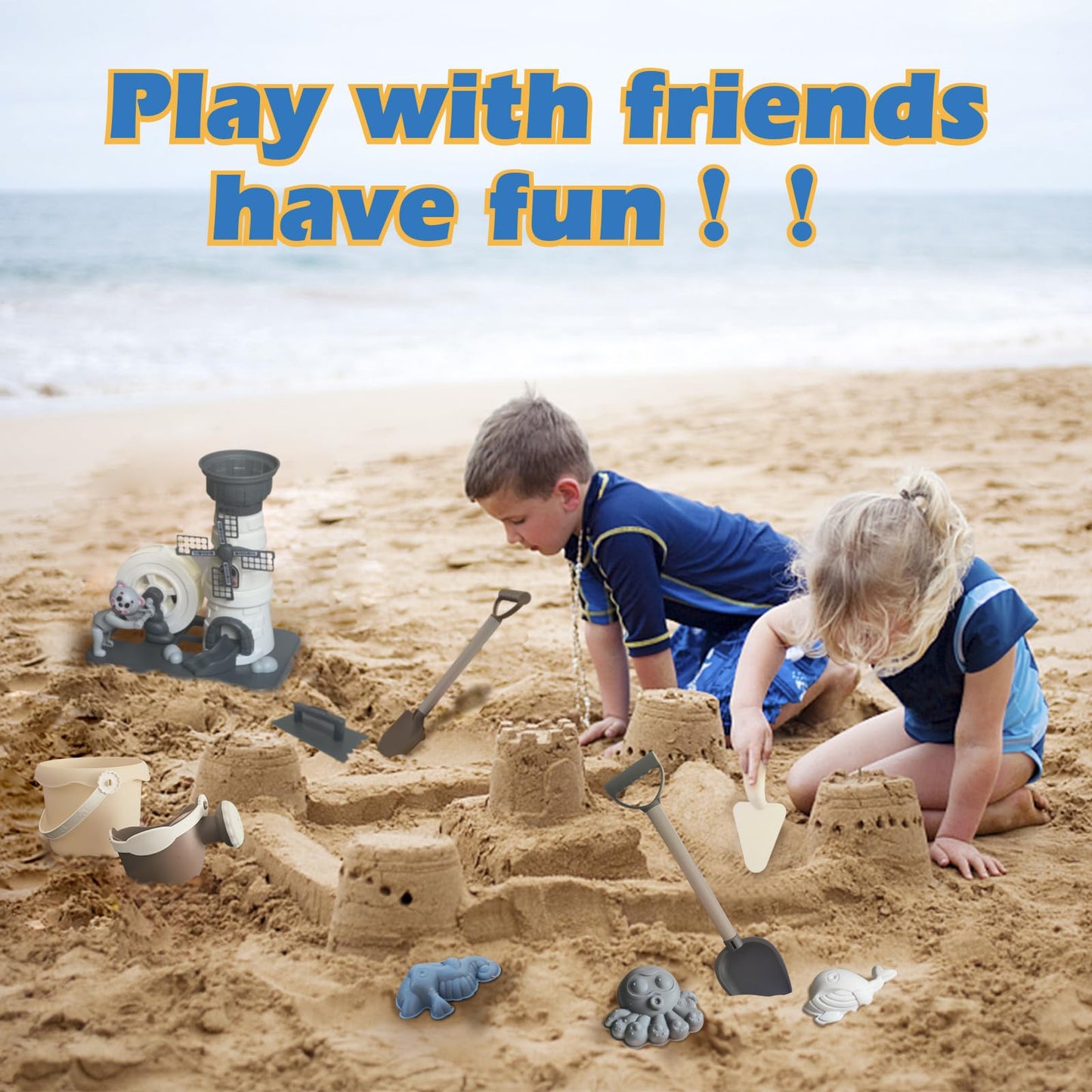 ZHIMEIYOU Beach Toy Set,12 Piece Sand Toys Cartoon Windmill Hourglass Toy, Includes Two Shovels, Water Bucket, Watering Can, Animal Tools Toys, Beach Toys Suitable for Children Aged 3-13
