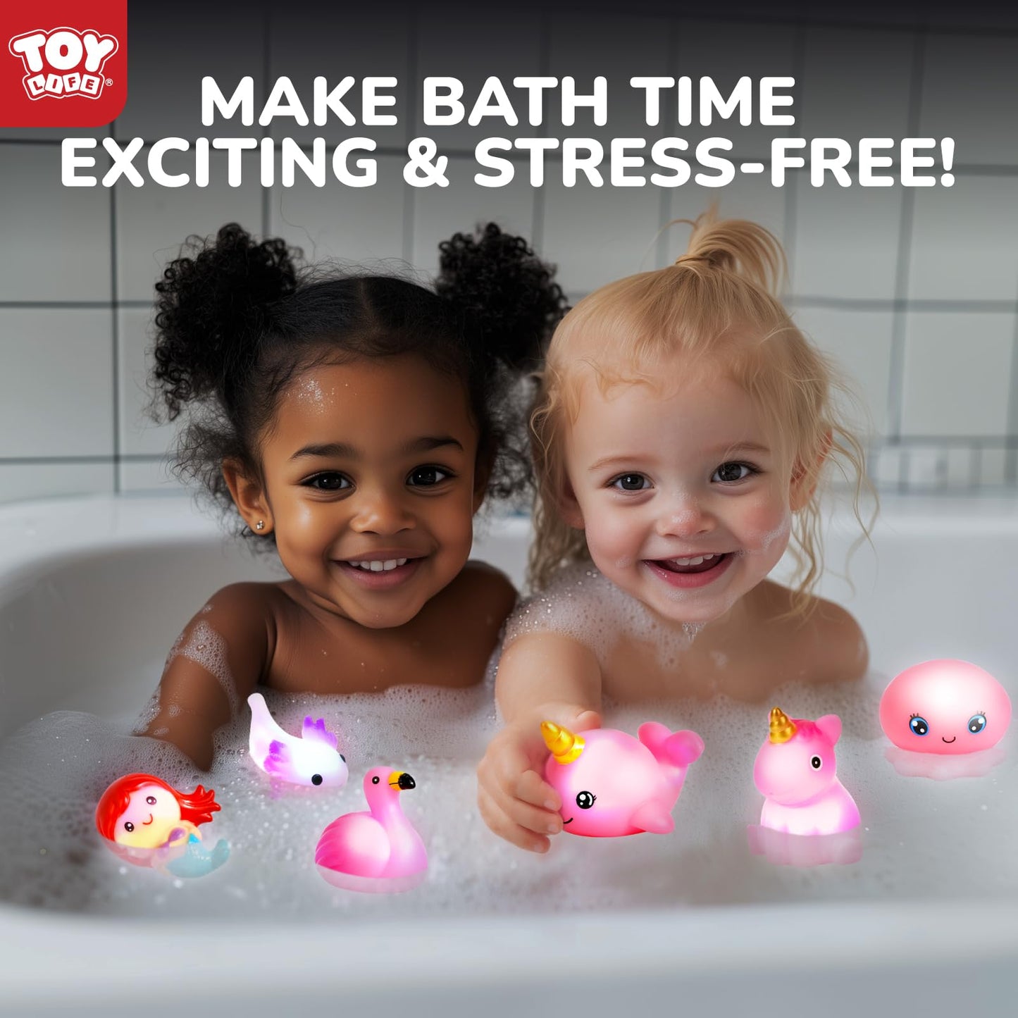 TOY Life 6 PCS Mermaid Light Up Bath Toys for Kids Ages 4-8, No Hole Glow Bath Toys for Kids, Baby Toddler Bath-Time, Bathtub Toys Gifts for Kids Girls Boys, Ideal for Shower, Bathtub, Pool
