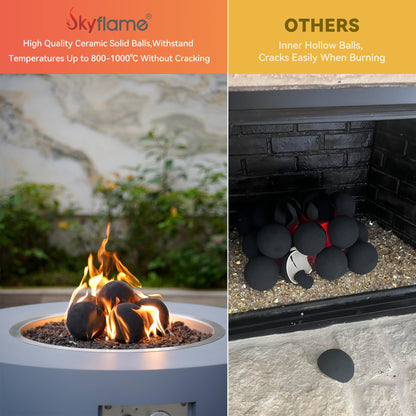 Skyflame 12PCS Ceramic Fireplace Balls, Mixed of 4 Sizes Fire Pit Balls Set for Indoor and Outdoor Fire Tables or Fireplaces Accessory, Black