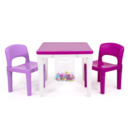 Humble Crew Kids Activity Table and 2 Chairs Set, Pink/Purple/White - 2-in-1 Toddler Play Table Building Blocks Compatible - Premium Children’s Table and Chair Set for Arts, Crafts, Reading and More