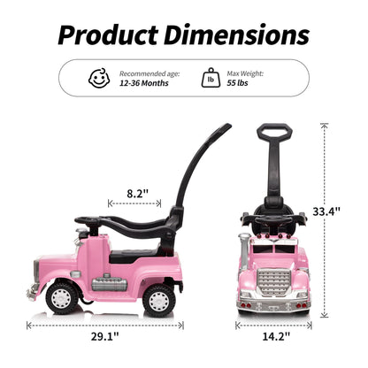Outfunny 3-in-1 Ride on Push Car for Toddler with Handle, Toddler Ride on Toy for Girls Aged 1-3, Stroller Sliding Walking Car w/Music and Horn - Pink