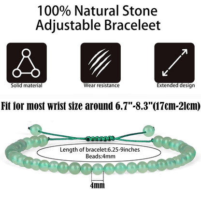 QOGIR Handmade Healing Stones Bracelet,4mm Natural Green Aventurine Gemstone Beads Bracelet,for Men Women Gifts with 2PCS Size Adjustable Rope Bracelets