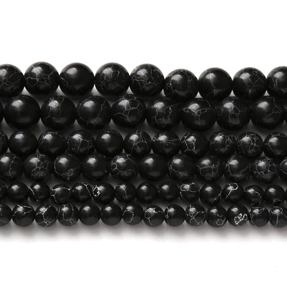 Black Turquoise Stone Beads for Jewelry Making Gemstone Round Crystal Bracelet Necklace 1 Strand 15.5inch 35PCS 10MM
