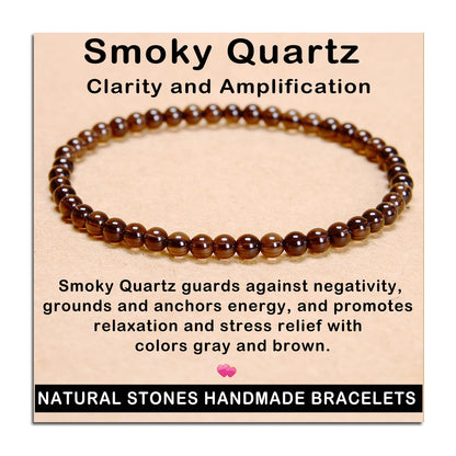 AD Beads Handmade Gemstone Stretch Elastic Bracelet Crystal Healing Reiki Nature's Beauty and Spiritual Essence Unisex (4mm, Smoky Quartz (Clarity and Amplification))