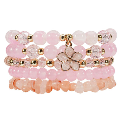 Caiyao 5Pcs Bohemia Multilayer Floewr Crystal Glass Beaded Bracelet Set Colorful Stackable Flower Beaded Friendship Stretch Bracelets for Women Men Summer Beach Boho Hawaii Holiday Jewelry Gifts-Pink