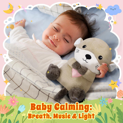 BRICHOEE Breathing Stuffed Animal, Soothing Otter Stuffed Animal with Breathing Motion, Calming Sound and Light for Baby Sleep Companion Portable Plush Toy Gifts for Kids Adults Newborns