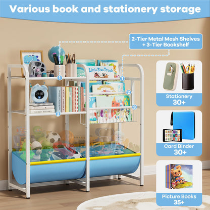 GUIBUKEYAN 3 in 1 Kids Bookshelf and Toy Storage Organizer, Baby Montessori Bookshelf Book Organizer for Kids, Toddler Book Display Shelf Ideal for Classrooms, Playrooms and Nurseries (Light Blue)