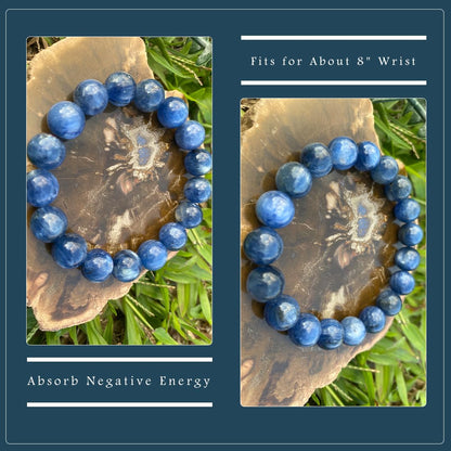 Natural Kyanite Bracelet 10MM for Women Men Beads | Control of Your Life - Fits for About 7.5" Wrist | Anxiety & Stress Relief | Absorb Negative Energy | Come With Box & Velvet Pouch & Beading Kit