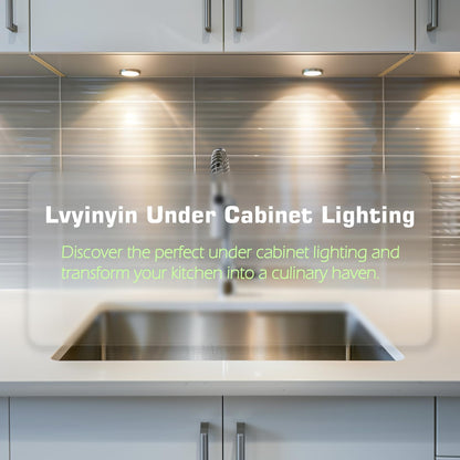 Lvyinyin Under Cabinet Lighting Kit, Curio Display Case Lighting, Dimmable Wireless RF Remote Control, Linkable Wired LED Puck Lights, AC120V to DC12V, Hardwired or Wall Plug, Daylight, 14 Lights