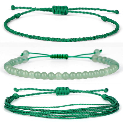 QOGIR Handmade Healing Stones Bracelet,4mm Natural Green Aventurine Gemstone Beads Bracelet,for Men Women Gifts with 2PCS Size Adjustable Rope Bracelets
