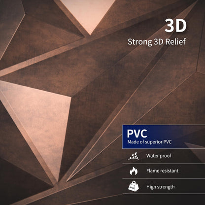 Art3dwallpanels PVC 3D Wall Panel Diamond for Interior Wall Décor, Wall Decor PVC Panel, 3D Textured Wall Panels, Pack of 12 Tiles, Antique Copper