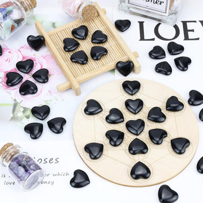 NUKAYAI 20PCS Black Obsibian Healing Crystals Stones Love Heart Shaped Polished Crystal Natural Cute Pocket Thumb Worry Stone Reiki Wholesale Set Balancing Meditation Mothers Day Bulk Gifts for Women