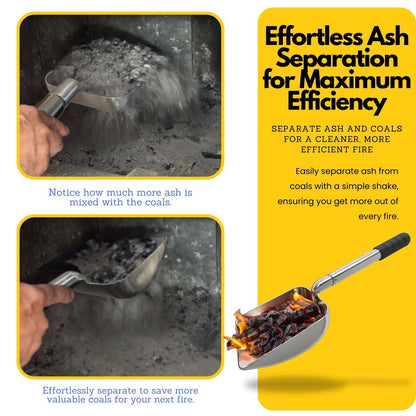 16 to 21-Inch Adjustable Fireplace Shovel – Hollow-Out Ash Sifter for Wood Stove, Fireplace, and Fire Pit, Heat-Resistant Metal Coal Scoop with Ergonomic Handle (1PCS)