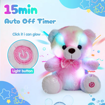 BSTAOFY Light up RainbowTeddy Bear LED Stuffed Animal Soft Nightlight Glow Bear Plush Toy Gifts for Kids Mom Girls Birthday Valentines, 8"