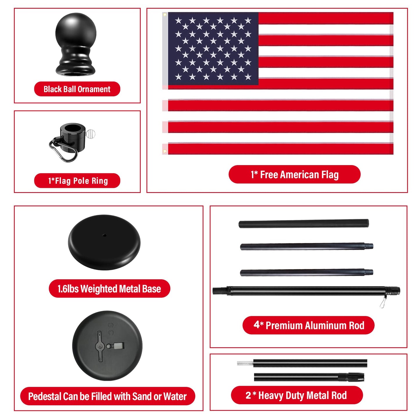 SENZHIYI Indoor Telescoping Flag Pole with Base 6FT-8FT,Aluminum Commercial Indoor Flagpole with Black Ball Top Finial,Heavy Duty Indoor Flag Pole Kit for Office School City Hall