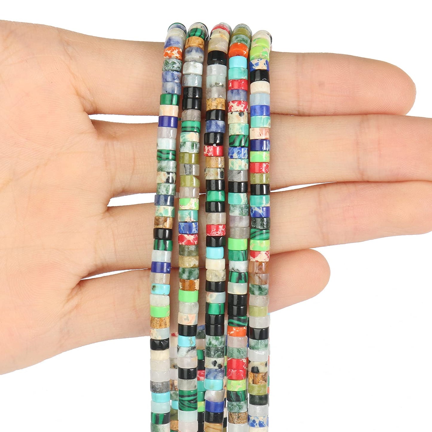 NITOPUPU 150Pcs 4×2mm Natural Mixed Color Spacer Stone Beads for Jewelry Making Supplies, Loose Semi Flat Round Gemstone Tube Beads for Bracelets DIY Crafts