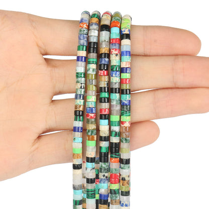 NITOPUPU 150Pcs 4×2mm Natural Mixed Color Spacer Stone Beads for Jewelry Making Supplies, Loose Semi Flat Round Gemstone Tube Beads for Bracelets DIY Crafts
