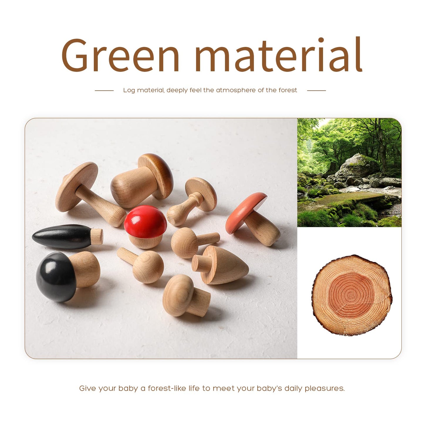 Promise Babe Wooden Mushroom Toys, Montessori Wooden Blocks Stacking Toys for Toddlers 11 Pcs, Miniature Mushroom Various Sizes Woodland Creative Craft Home Decor