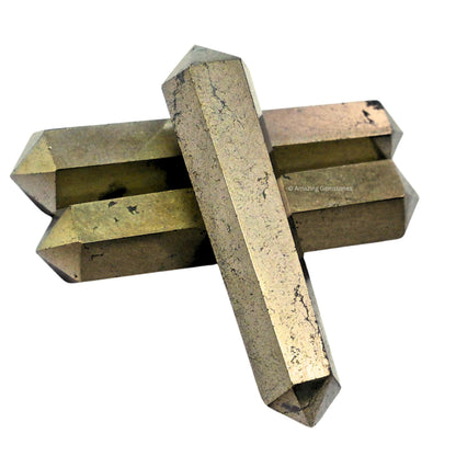 Amazing Gemstone Pyrite Crystal Points Bulk Healing Crystals - Pack of 3 Double Terminated Healing Wand Point Bulk Crystals for Crafts, Crystal Grid - Premium Crystals for Beginners Gifts