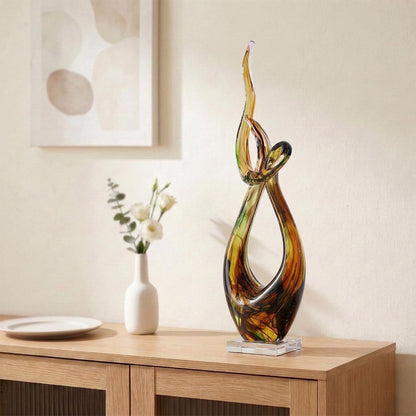 LCCCK 21.7in Tall Abstract Glass Sculpture Knot Spiral Statue, Amber Hand Blown Glass Art Decor for Home Living Room Bedroom Shelf Mantel Tabletop Display Decorative Figurine