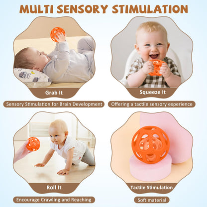 MCGMITT Baby Ball Toy with Holes, 8PCS Easy Grip Food Grade Silicone Baby Toys 0-6 Months, Colorful Soft BPA Free Montessori Baby Teethers 6-12 Months, Stretchy Newborn Infant Sensory Balls