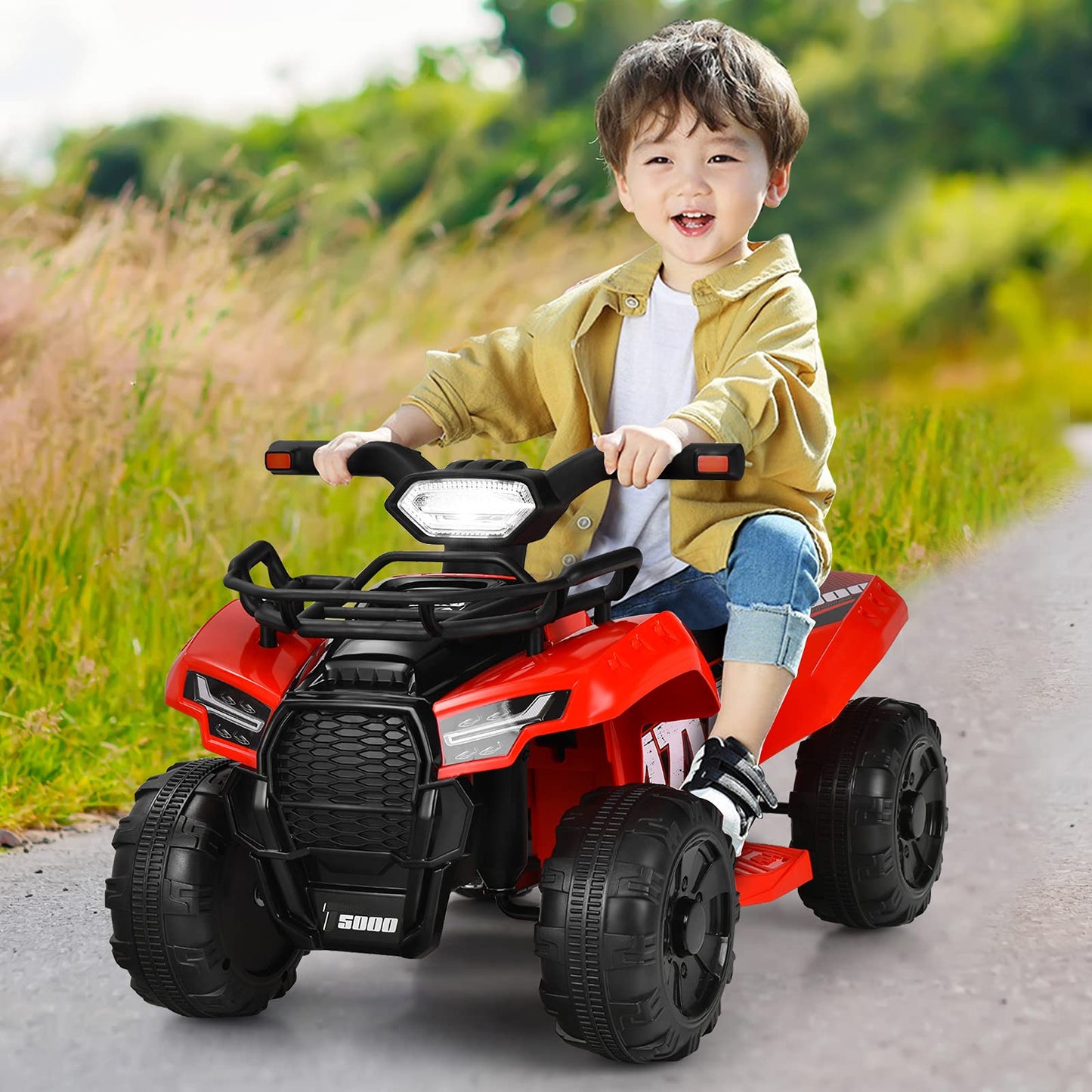 Costzon Kids ATV, 6V Battery Powered Electric Vehicle Four Wheeler Quad w/Storage Basket, Headlight, Horn, Music, MP3 & USB, Toddler 4 Wheeler Ride on Car Toy for Boys Girls 18-36 Months (Red)
