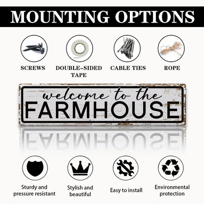 Rustic Farmhouse Sign, Metal Signs, Welcome to the Farmhouse, Retro Metal Tin Signs, Welcome Sign for Front Door Porch Decor, Farm Decor 15.8x4 Inch